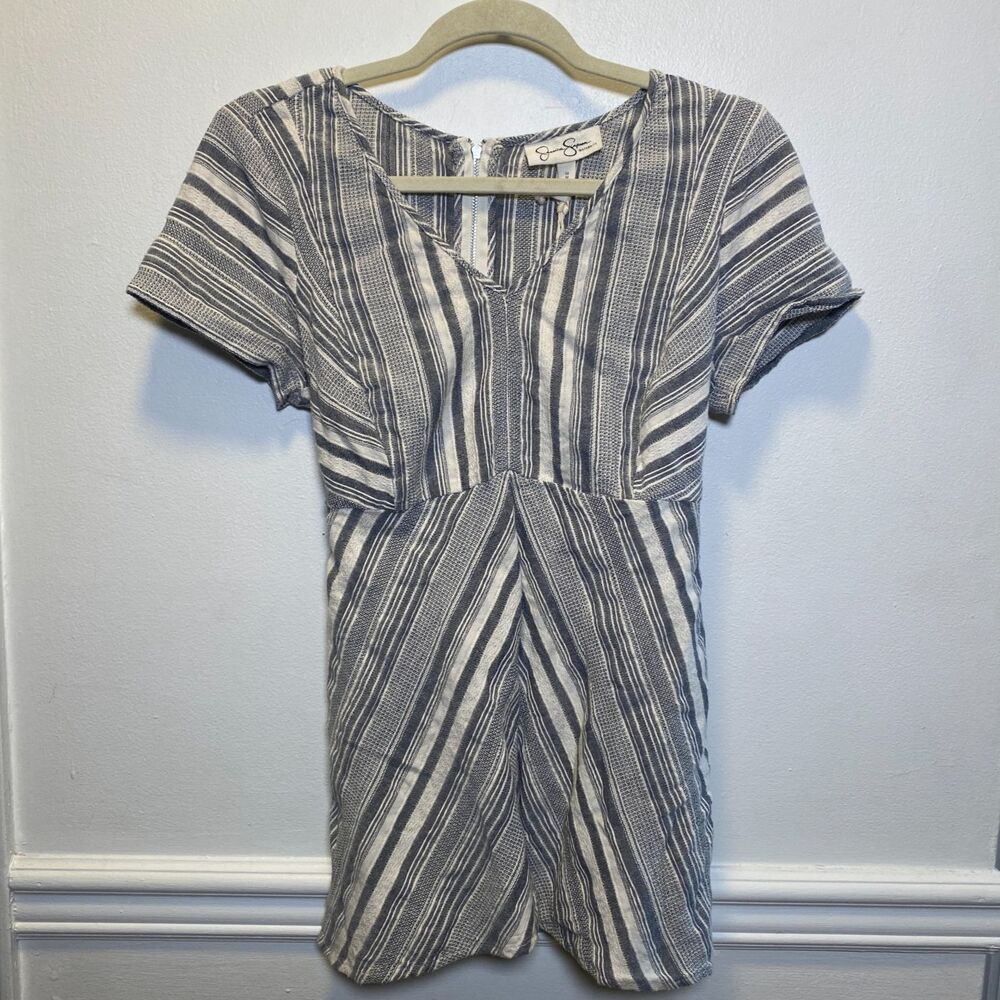 Jessica Simpson Maternity Flowy Tie Waist Top Blue White Chevron Boho Cotton NWT
